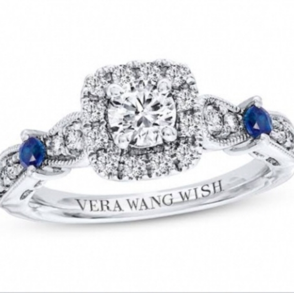 BAND SOLD!!14K WHITE GOLD VERA WANG DIAMOND & SAPPHIRE WISH 2 PC BRIDAL SET S: 5 - Picture 8 of 16